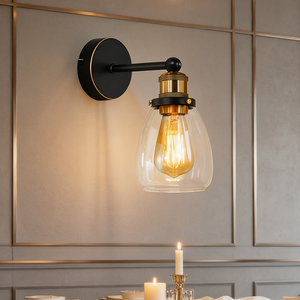 Lámpara de Pared Industrial de Hierro y Vidrio E27 con Pantalla Transparente Tipo Campana, Luz Blanca Cálida de 2700K para Sala de Estar, Dormitorio, Hotel, Entrada - Product Image 6