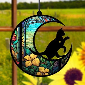 Pendentif moderne en acrylique imprimé UV, motifs chat et chien colorés, pour décoration de fenêtre, commémoratif, export transfrontalier, format corde - Product Image 6