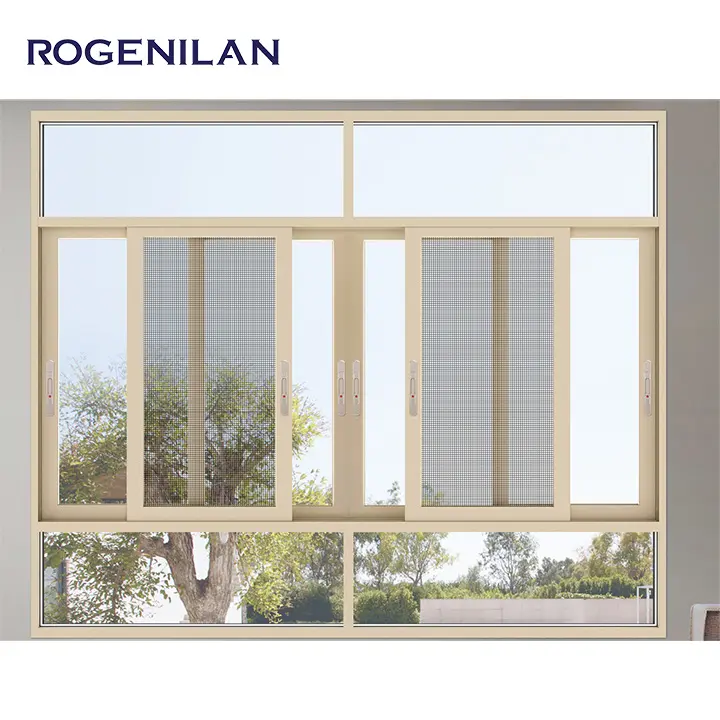 ROGENILAN Anti-Hurricane Thermal Break Aluminium Double Glass Sliding Window With Grid