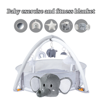 Tapis de jeu musical pour bébé SY en peluche de polyester super doux, motif éléphant, avec 30 balles musicales suspendues et 4 jouets musicaux connectables