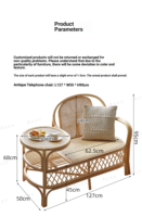 Chaise en rotin vintage avec table à thé, meubles de salon durables et écologiques pour les balcons et les espaces lounge