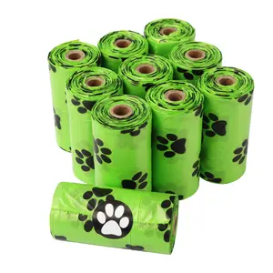 PW01 Custom pet waste pag Single roll dog paw pattern degradable pet garbage bag Pink White green black dog poop bag