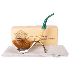 Wooden Freestyle Handmade Solid Wood Pipe With Decorative Ring Vulcanized Rubber Cumberland Briar Tobacco Pipe - Product Image 1