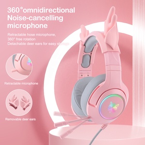 Onikuma K9 Pink Cat Ears 7.1 Virtual Gaming Headset Noise Cancellation Microphone Dynamic DJ Sports Travel Compatible <b>PS4</b>-Free - Product Image 2