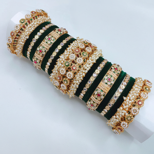 Luxury Bridal Kundan & Pearl Velvet <b>Bangles</b> <b>Set</b> Elegant Pearl Bracelets Perfect for Weddings and Celebrations - Product Image 2