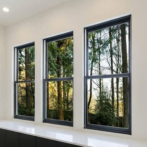 Finestre scorrevoli in alluminio a ghigliottina singola, a doppio vetro Low-<span class=keywords><strong>E</strong></span>, nere, stile americano, per abitazioni - Product Image 1