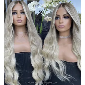 Blond cendré couleur vague naturelle cheveux humains pleine dentelle perruque vierge européenne cheveux humains point culminant blond HD 13x4 dentelle avant perruque