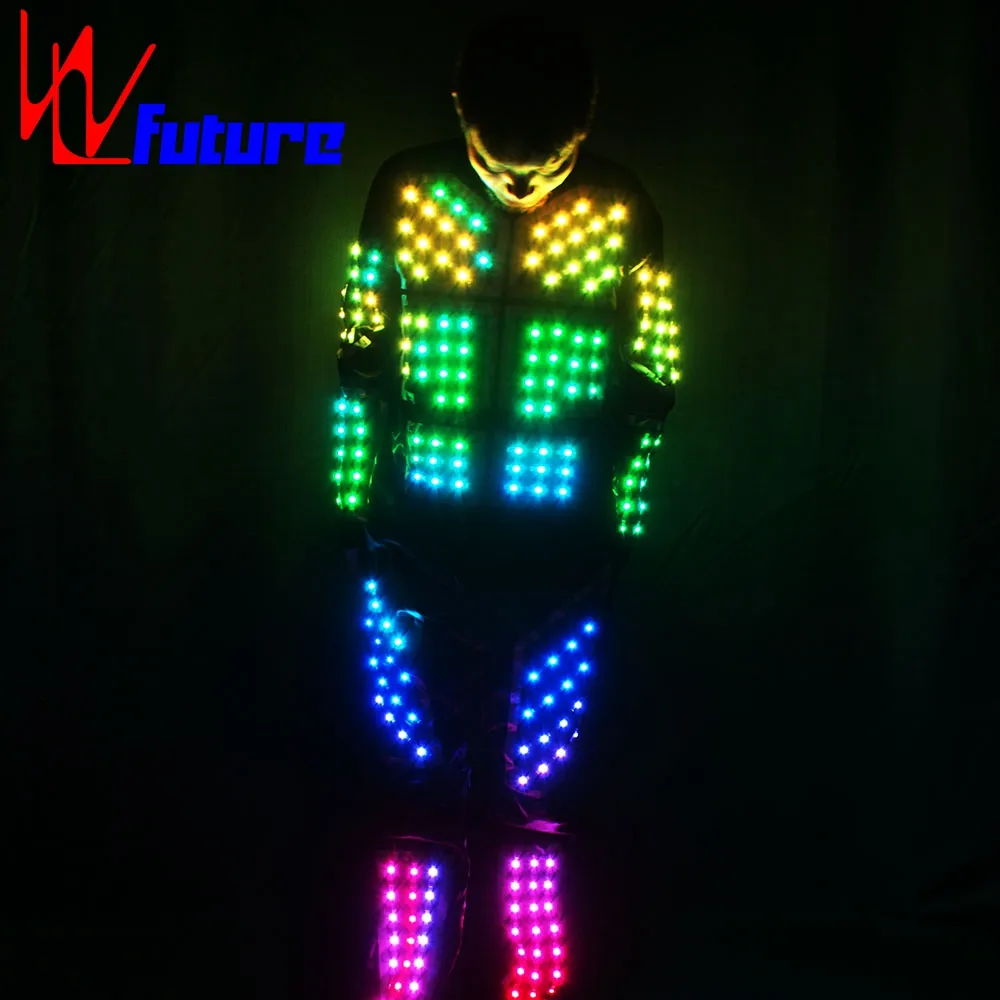 Kostum Robot LED Tron Kostum Cahaya Dalam Gelap, Pakaian Pertunjukan Musik Dansa Elektronik, Kostum DJ Pria