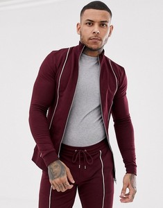 Jaket Olahraga KY <span class=keywords><strong>Funnel</strong></span> <span class=keywords><strong>Neck</strong></span> Zip Fastening Burgundy, Jaket Olahraga Model Muscle dengan Manset Ketat, Celana Jogger Super Skinny untuk Pria dengan List Reflektif - Product Image 4