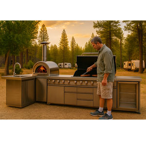 Gril de jardin personnalisé multi-tailles pour le <span class=keywords><strong>camping</strong></span> en plein air, barbecue, cuisine d'extérieur modulaire en acier inoxydable noire <span class=keywords><strong>avec</strong></span> roues - Product Image 2