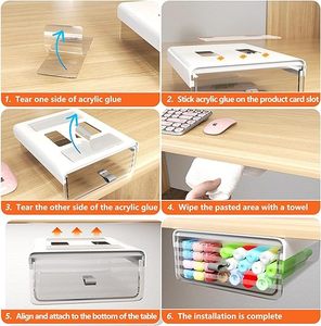 Under Desk Drawer Organizer <b>Slide</b> Out Desk Drawer Organizer Clear <b>Plastic</b> Drawer Under Desk for Office Stationery Storage Box - Product Image 5