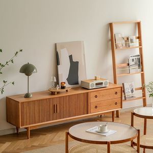 Mueble de TV de madera maciza japonesa, mueble auxiliar de almacenamiento de estilo minimalista nórdico de madera de cerezo para sala de estar, dormitorio, mueble de suelo - Product Image 2