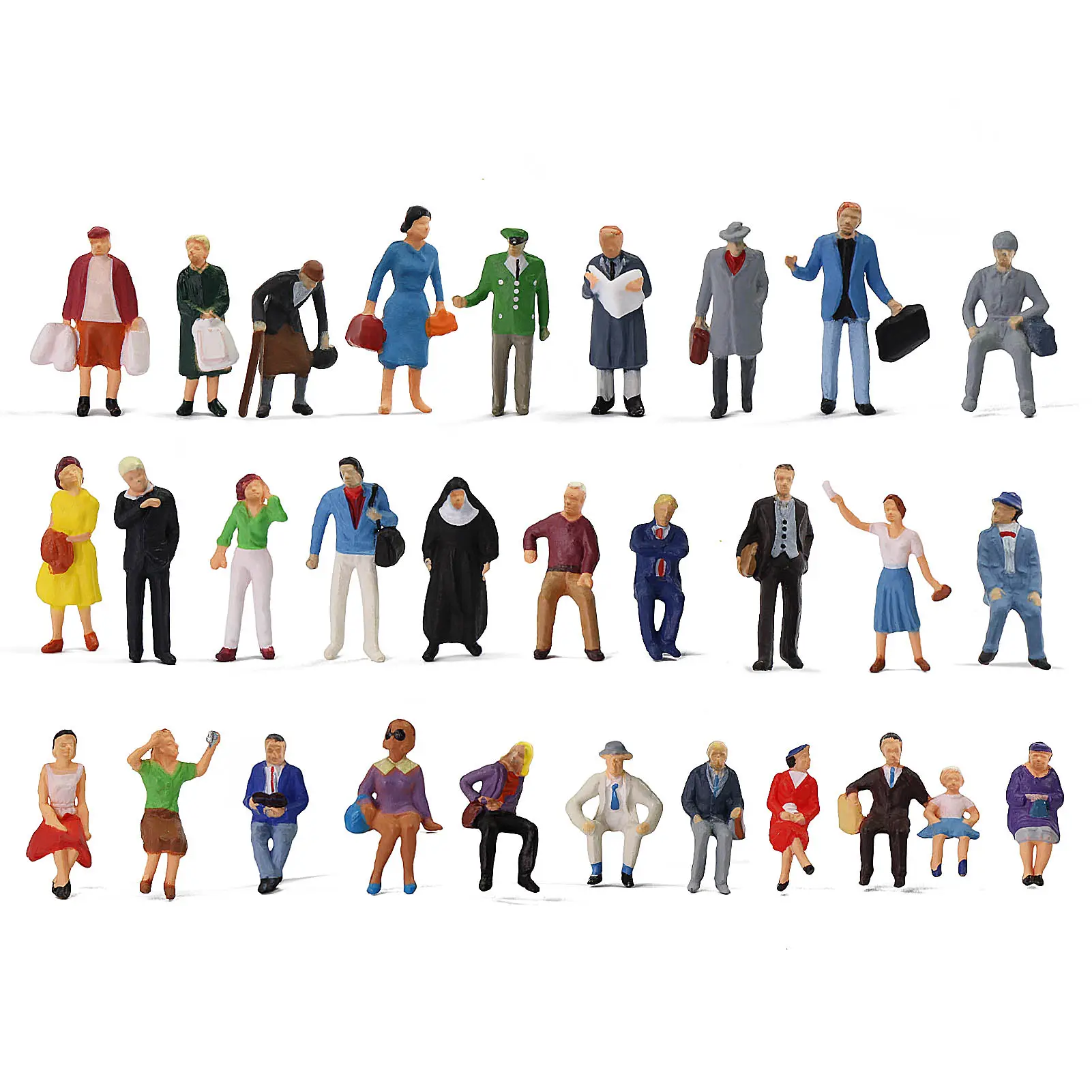 P8721 Model Figures HO scale 1:87 Different Poses Standing Seated Passenger People