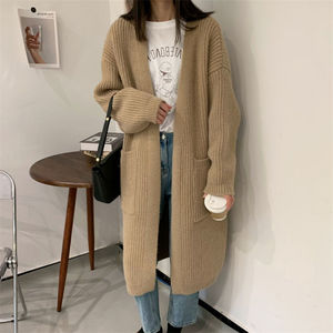 Suéter de punto grueso para mujer de otoño al por mayor, cárdigan de manga larga, suéteres básicos largos informales grandes y sueltos - Product Image 3