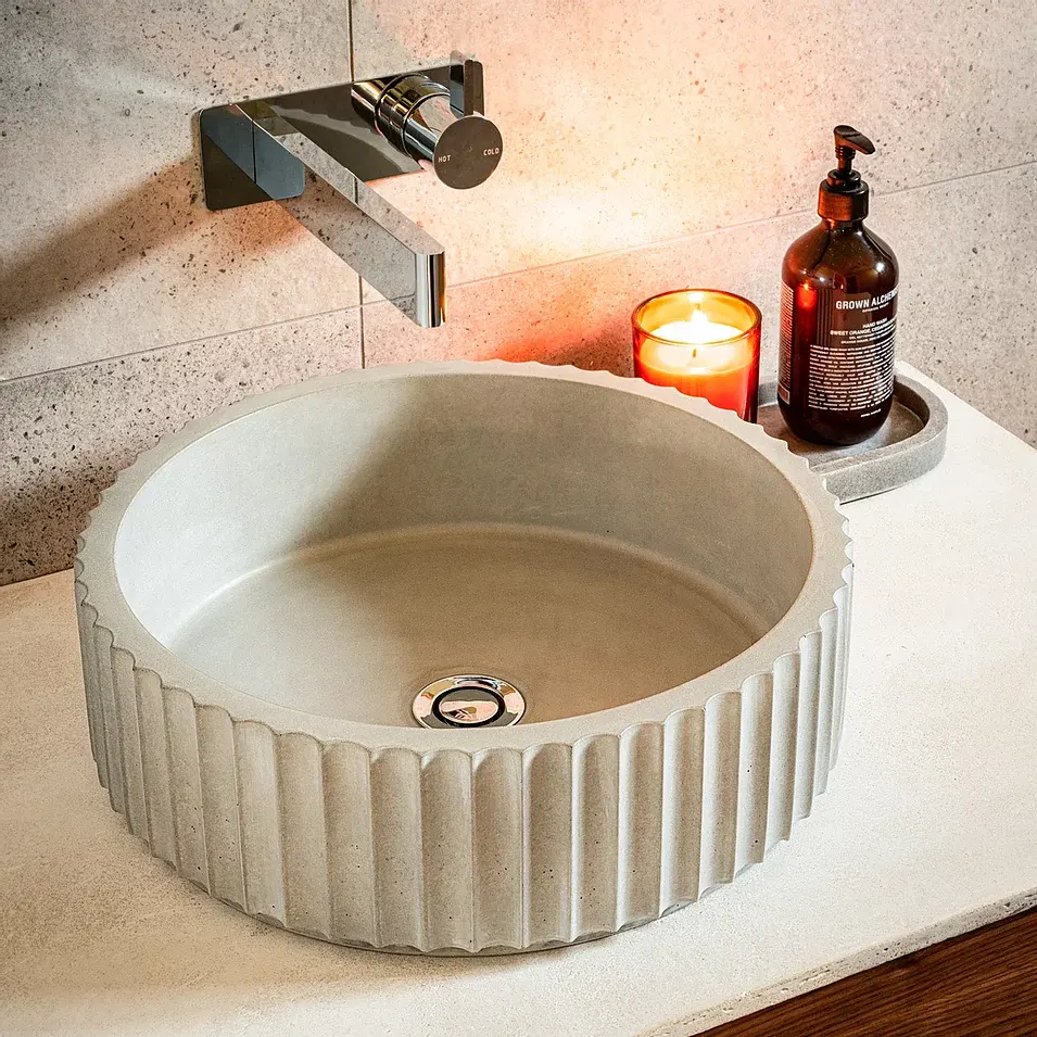 Concretti עיצובים בעבודת יד עגול מחורצים אמבטיה אגן בטון השיש כיור כלי
