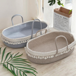 <span class=keywords><strong>Cesta</strong></span> de Dormir <span class=keywords><strong>para</strong></span> Bebé Plegable, Portátil, Lavable y Ecológica con Diseño de Borlas, Asa de Cuerda de Algodón y Tejido Trenzado - Product Image 2