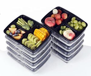 Boîte à lunch jetable rectangulaire à 3 compartiments de style américain, micro-ondable, réfrigérable, en plastique, à emporter - Product Image 4