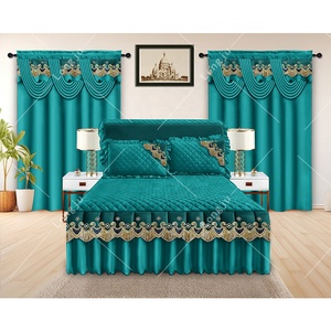 Colecciones de juegos de cama de diseñador, venta al por mayor, conjuntos de faldas de cama baratos de 5 piezas con cortinas a juego, colchas para cama - Product Image 1