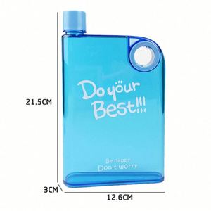 Bouteille d'eau plate carrée en plastique PP mat transparent A5 de 420 ml avec anneau en silicone, personnalisable avec logo, pour boire directement en voyage - Product Image 2
