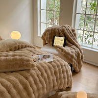 Ensemble de housse de couette en velours de lait épais et moelleux en fausse fourrure de lapin