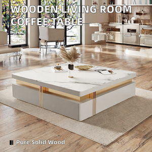Table basse de salon contemporaine en bois massif PURUO avec plateau en marbre, design moderne, NOUVEAU - Vente en gros - Product Image 2