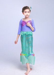 Disfraz de princesa de cola de sirena de manga larga para niñas pequeñas, disfraz de fiesta de lentejuelas, disfraces de películas y TV Arial - Product Image 4