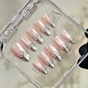 Lot de 30 <span class=keywords><strong>faux</strong></span> <span class=keywords><strong>ongles</strong></span> ABS effet œil-de-chat flamme, roses nude haut de gamme, finition miroir, forme amande, manucure pré-fabriquée prête à poser - Product Image 3