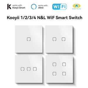 Nuevo Interruptor de Luz de Pared Táctil Kooyii WiFi Inteligente para Automatización del Hogar, 16A, Cristal, Neutro, UE/Reino Unido, 1-4 Botones, Compatible con <span class=keywords><strong>Alexa</strong></span> y <span class=keywords><strong>Google</strong></span> (2026) - Product Image 1