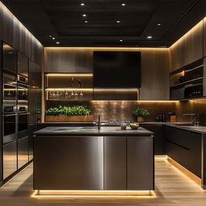 Armoire de bar sur mesure de luxe avec éclairage LED pour salon, finition acrylique ou bois haute brillance, rangement spacieux, armoires de cuisine - Product Image 1