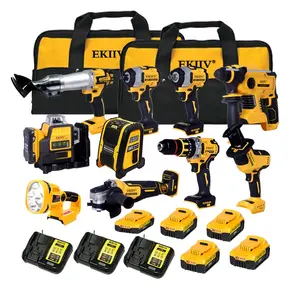 Ekiiv Kit d'outils électriques sans fil Kit d'outils électriques 20V Lithium 4.0A 3000ma 10pcs Battery Power Tool 10 Kit