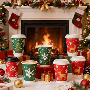 Wholesale Eco-Friendly Compostable PE Coated Double Wall Food-grade Disposable <strong>Christmas</strong> <strong>Paper</strong> <strong>Cups</strong> - Product Image 1