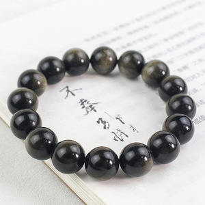 Natural Obsidian <b>Bracelet</b> 10mm 18 Beads Black <b>Crystal</b> Geometric Ball Shape Gift Jewelry - Product Image 3