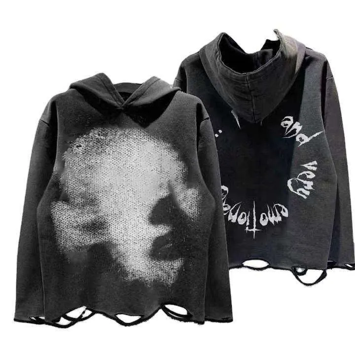 Hete Verkoop Streetwear Custom Zeefdruk Sweatshirts Effen Truien Oversized Zuur Wassen Gescheurde Rauwe Zoom Cropped Heren Hoodies