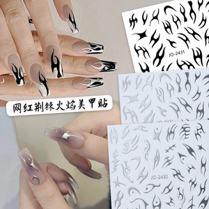TSZS Graffiti Fun <strong>Nail</strong> Art Stickers Metallic Mirror <strong>Flame</strong> 3D <strong>Nail</strong> Stickers Black Chrome Silver Abstract <strong>Flame</strong> <strong>Nail</strong> Decals - Product Image 2