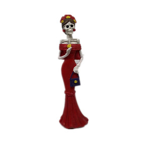 Figura Decorativa <span class=keywords><strong>de</strong></span> Resina del Día <span class=keywords><strong>de</strong></span> <span class=keywords><strong>los</strong></span> <span class=keywords><strong>Muertos</strong></span>, Esqueleto <span class=keywords><strong>de</strong></span> Calavera con Vestido Rojo - Product Image 1