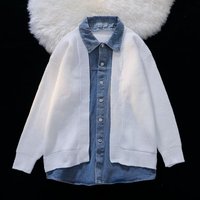 Pull à coutures en denim style American Century pour homme Veste deux pièces décontractée Cardigan tricoté ample pour la mode d'automne