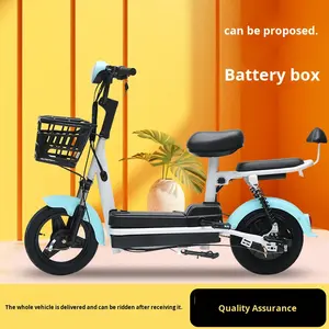 Vélo électrique pour adultes en acier à haute teneur en carbone, 14 pouces, 2 <span class=keywords><strong>places</strong></span>, batterie au plomb-acide, 55-65 km, 48V 350W, vélo électrique, vélo électrique - Product Image 2