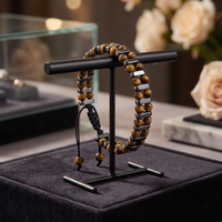 Bracelet en perles d'œil de tigre naturel et d'obsidienne noire |   Bracelets en corde tressée à double rangée, bijoux faits à la main unisexes, cordon réglable