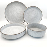 Ensemble d'assiettes en céramique grise émaillée, vente en gros, haute qualité, luxe européen, 16 pièces, vaisselle pour hôtel