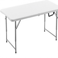 Table utilitaire pliable en plastique de 1,20 m, pliable en deux, avec cadre métallique, légère, hauteur réglable, poignée de transport facile