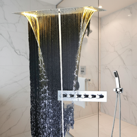 Ensemble de douche thermostatique de luxe pour salle de bain d'hôtel, en laiton poli, multifonction, avec robinets chaud/froid apparents et douche pluie 6 poignées en céramique