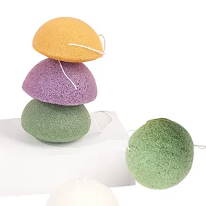 Nhãn Hiệu Riêng 100% Thiên Nhiên Hữu Cơ Konjac Bé Sponge Nhà Máy Sợi Màu Xanh Lá Cây Tim Konjac Miếng Bọt Biển