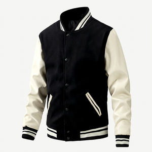 Chaqueta Varsity Negra para Hombre SHAFIQSPORTS, Cuello Camisero, Largo Regular, Color Sólido, Estilo Casual Biker, Transpirable para Invierno - Product Image 1