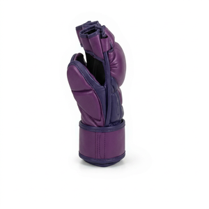 Gants de MMA en cuir PU violet, demi-doigts, équipement d'entraînement de boxe avec support de poignet en velcro - Product Image 1