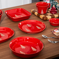 Service de table en céramique de luxe, design sapin de Noël, 10 pièces, assiettes, bols, tasses, pour fête du Nouvel An, Noël