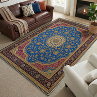 Tapis GHT Bohème 3D carré en velours polyester à poils ras, épaisseur moyenne, motifs géométriques, avec envers en plastique à pois pour salon
