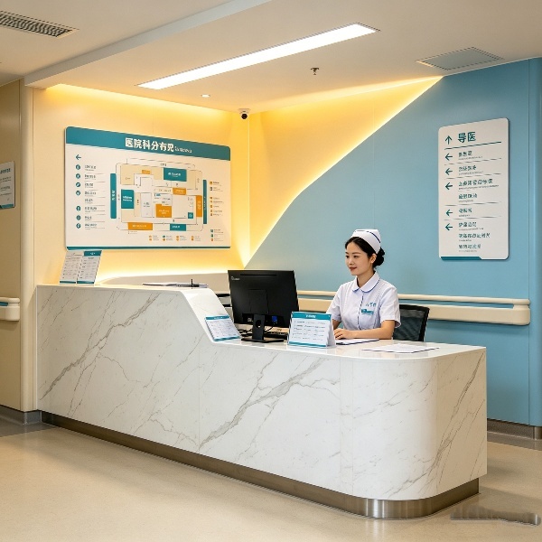 OEM Modern Acrylic Hospital Community Nurse Station Reception Desk Eco-Friendly Water/Fire Resistant Finish Marble 1 Year