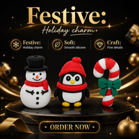 Perles focales en silicone 3D de Noël sans BPA, perles en vrac en relief pour la fabrication de stylos perlés, de bijoux et d'accessoires de porte-clés