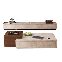Table basse en travertin et meuble TV combinés, style mi-siècle, rectangulaire, moderne, simple, personnalisable, avec rangement pour salon