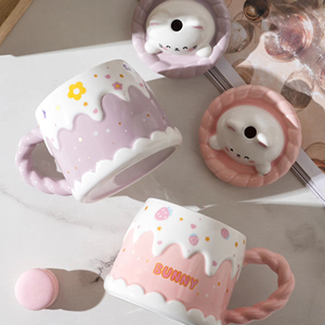 Factory Wholesale Cartoon Animal <b>Ceramic</b> Coffee Mug <b>Ceramic</b> <b>Cup</b> With Lid Candle Spoon Office Home Use Birthday Gift - Product Image 5